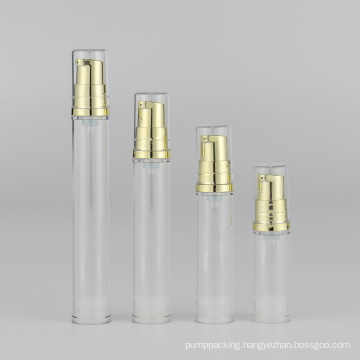 5ml 10ml 12ml 15ml low MOQ clear plastic airless serum bottle with gold press pump in stock transparent lotion bottle